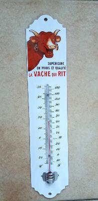 Ancien thermomètre émaillé Vache qui rit ancienne publicité 30 cm
