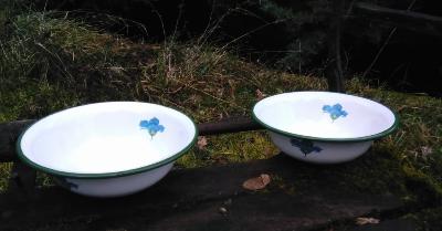 2 Coupes émaillées fleur bleue décoration motif fleur vaisselle émaillée vintage