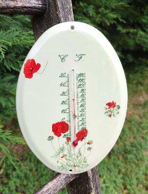 Grand thermomètre émail à l'ancienne Coquelicots ovale Arémail Emalia
