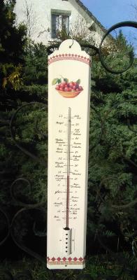 Grand thermomètre Vintage décoratif émaillé cerises et frise 70 cm idéal au jardin Ar émail Emalia