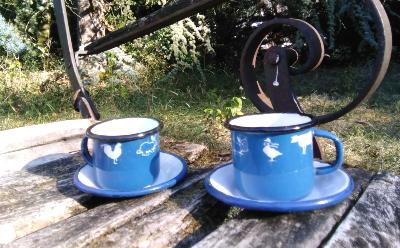 Tasses expresso émaillées bleues animaux déco cuisine émail et cetera