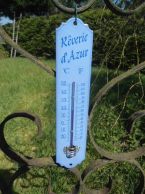 Thermomètre émaillé bleu Azur extérieur décoratif 25 cm