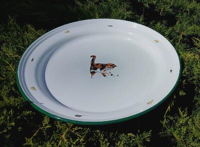 Plateau émaillé blanc décor chat 40 cm cuisine émail et cetera