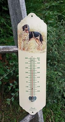 Thermomètre extérieur émaillé Chien de chasse 35 cm, tradition Arémail Emalia 