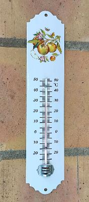 Thermomètre mural émaillé bouquet de fruits émail blanc 30 cm