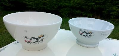 Bol faïence émaillée porcelaine blanche Animaux déco vache bol petit déjeuner