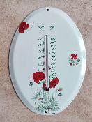 Grand thermom�tre �mail � l'ancienne Coquelicots ovale Ar�mail Emalia