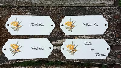Plaques de porte déco Provence mimosa émail véritable série de 4
