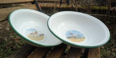 2 Saladiers émaillés Chevaux 26 cm: vaisselle émaillée décorée